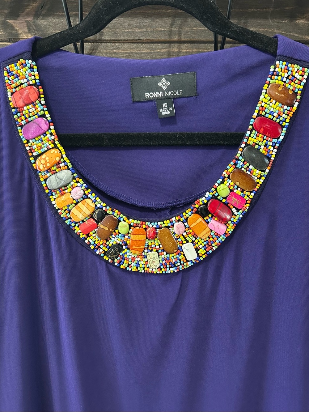 Brand New Royal Purple Ronni Nicole Colorful Stones Collar Short Sleeve Dress - Picture 3 of 7